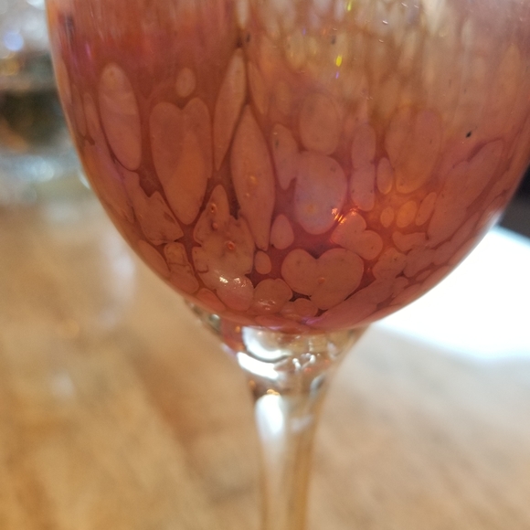 Vintage Slater Studio Art Glass Tall Orange Iridescent Wine Goblet - Picture 9 of 14